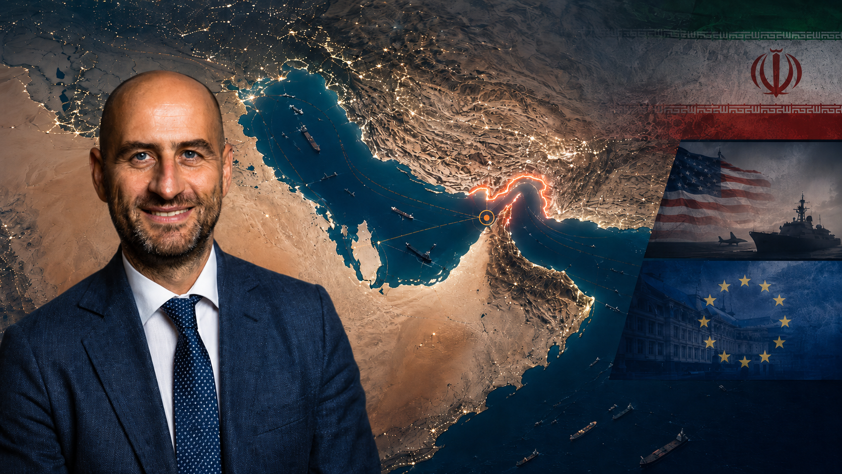 Mappa editoriale dello Stretto di Hormuz, Golfo Persico e corridoi energetici globali