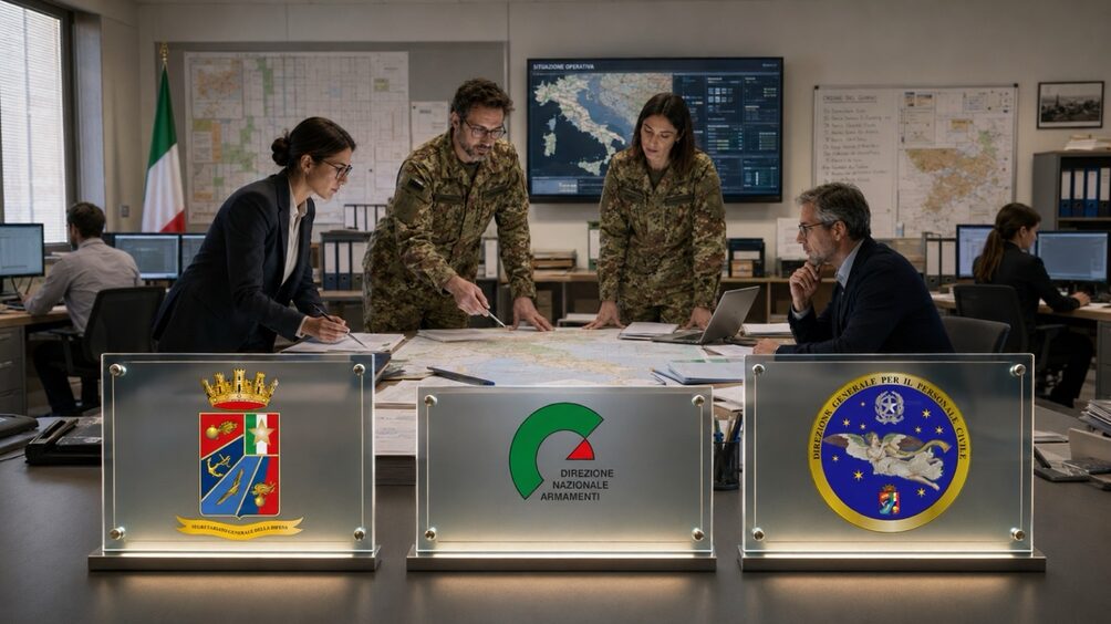 Personale civile e militare della Difesa al lavoro, con i simboli di SGD, DNA e PERSOCIV