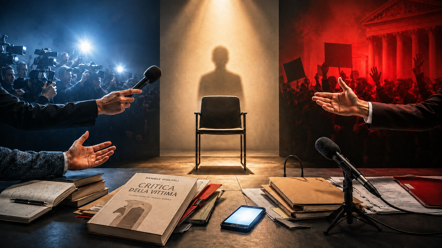 Hero editoriale sul paradigma vittimario, tra pressione mediatica, conflitto politico e competizione identitaria