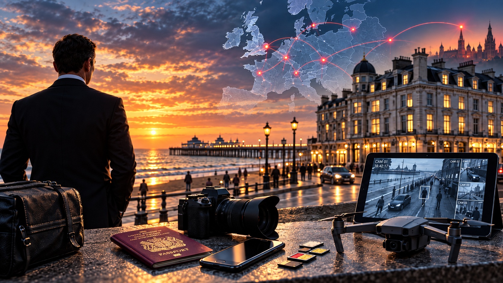Illustrazione editoriale sullo spionaggio contemporaneo, i proxy e gli operatori occasionali