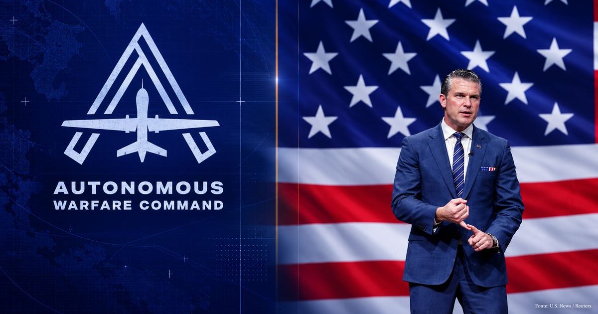 Autonomous Warfare Command e bandiera degli Stati Uniti, immagine editoriale sull’AutoWarCom