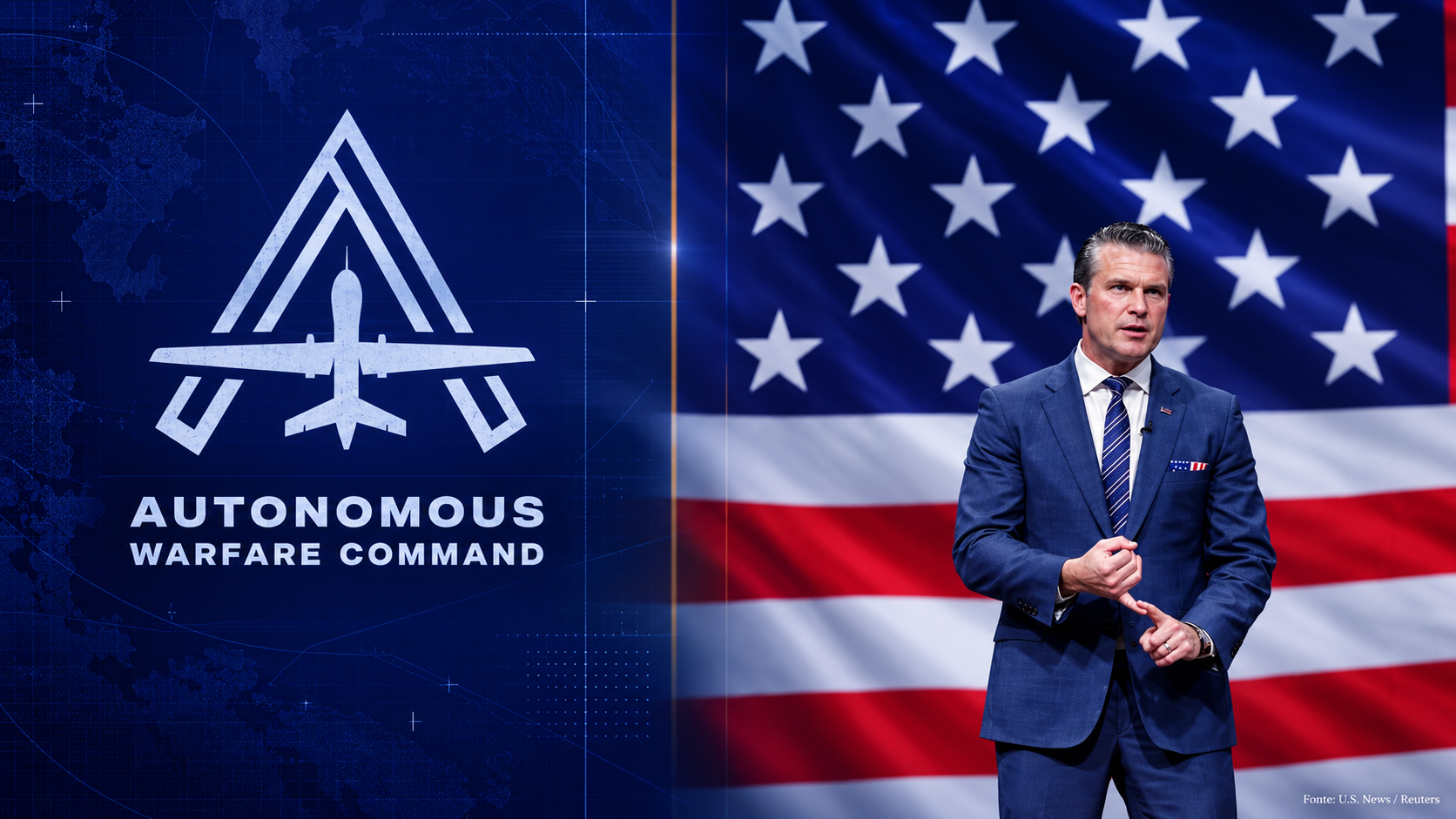 Autonomous Warfare Command e bandiera degli Stati Uniti, immagine editoriale sull’AutoWarCom