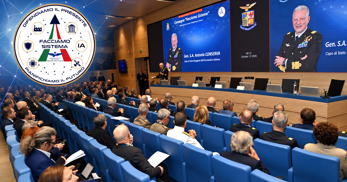 Convegno Facciamo Sistema dell’Aeronautica Militare a Palazzo Aeronautica con logo dell’evento