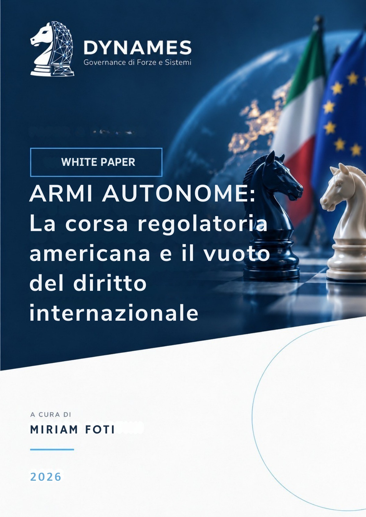 Copertina del White Paper Armi autonome: la corsa regolatoria americana e il vuoto del diritto internazionale